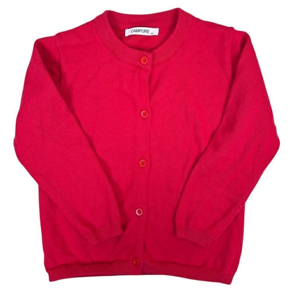 Campure Girls Red Cotton Cardigan Sweater Size 4 Long Sleeve Casual Fall Winter